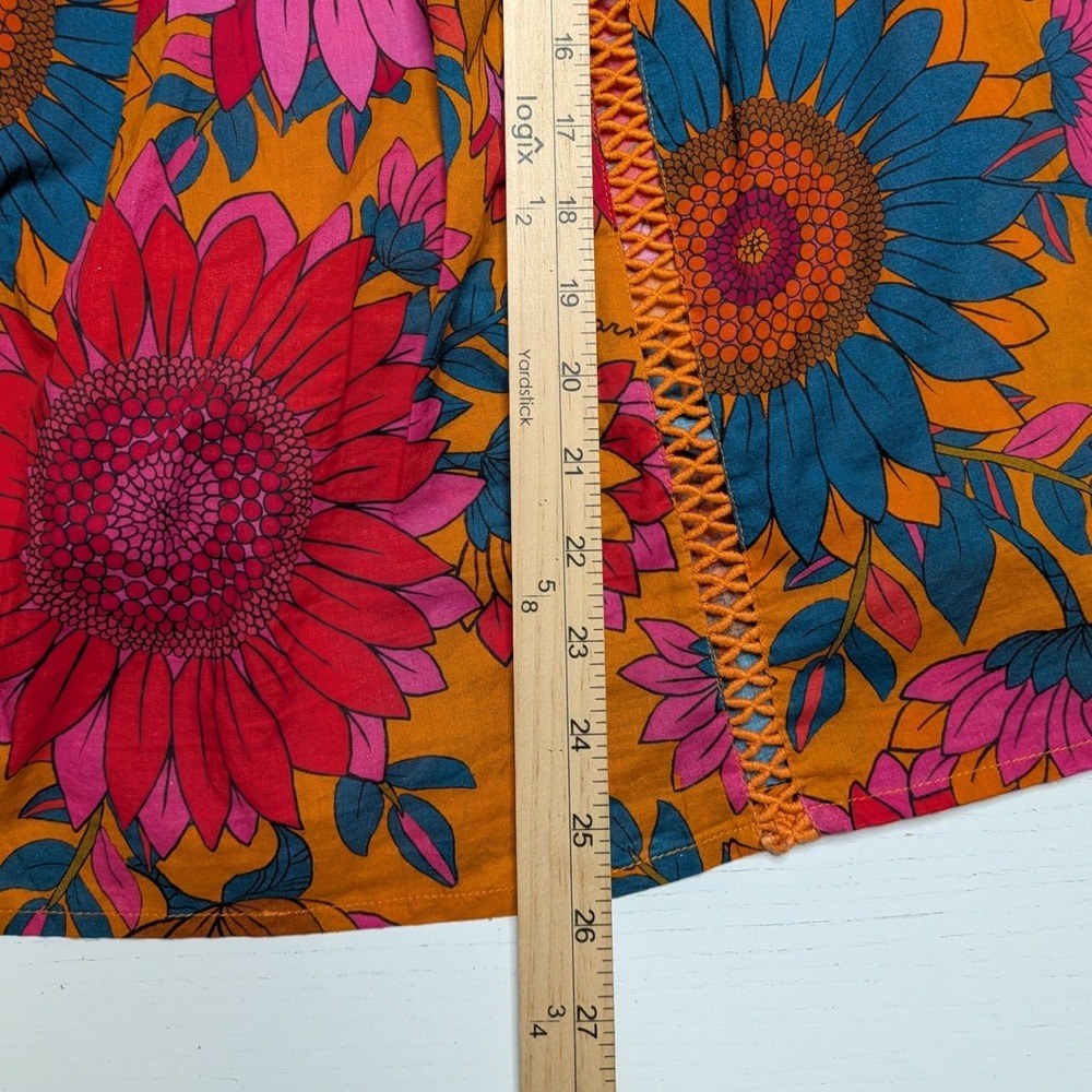 Farm Rio Anthropologie Sunflower Blouse Womens XL Floral Cotton Puff Sleeve - Picture 5 of 7